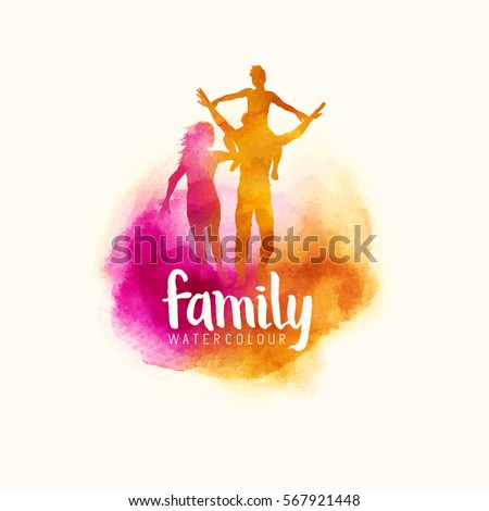 watercolour style family, Parents having fun with their child. vector illustration