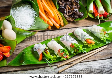 Fresh spring rolls wrapped in rice paper