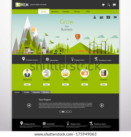 Modern Eco website template with flat eco landscape illustration