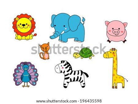 Vector Cartoon Illustration Seven Baby Animals Stock Vector 115345216 ...