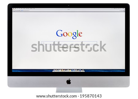 GALATI, ROMANIA, MARCH 28, 2014: Apple New iMac with Google search web page on a screen. Galati, Romania, March 28, 2014