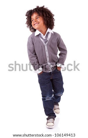 Studio portrait of a cute african little boy ,isolated on white background