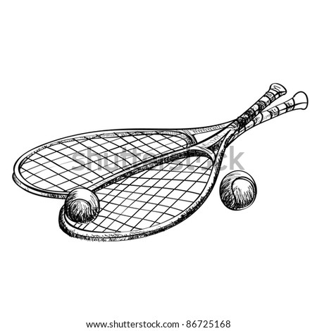 Tennis Rackets Balls Sketch Vector Illustration Stock Vector 86725168