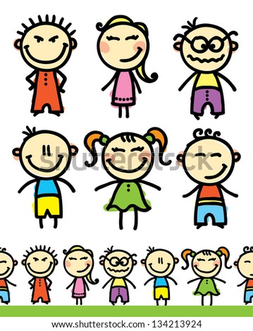 Vector Children Sketch Many Kids Doing Stock Vector 63141934 - Shutterstock