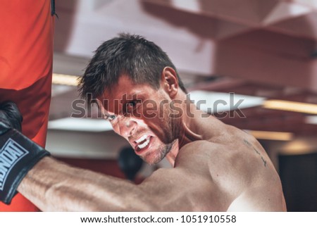 Moorsel, Aalst, Belgium - October 13, 2012 - professional Belgian stuntman Olivier Bisback on training for the next movie