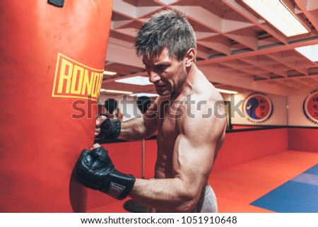 Moorsel, Aalst, Belgium - October 13, 2012 - professional Belgian stuntman Olivier Bisback on training for the next movie