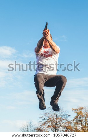 Aalst, Belgium - March 11, 2012: professional stuntman acting in a film