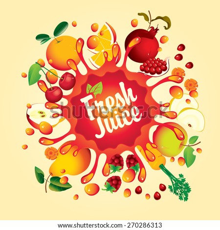 Banner with fruit, and splashes fresh juice