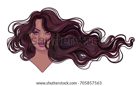 Beautiful Woman Long Wavy Hair Flowing Stock Vector 