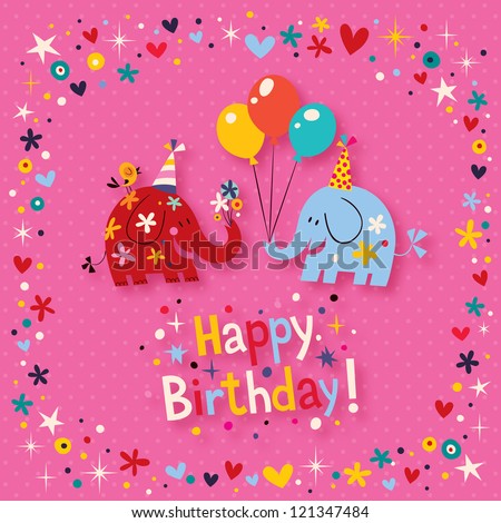 Happy Birthday Pink Card Girls Stock Vector 94841512 - Shutterstock