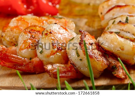 Grilled shrimps - stock photo