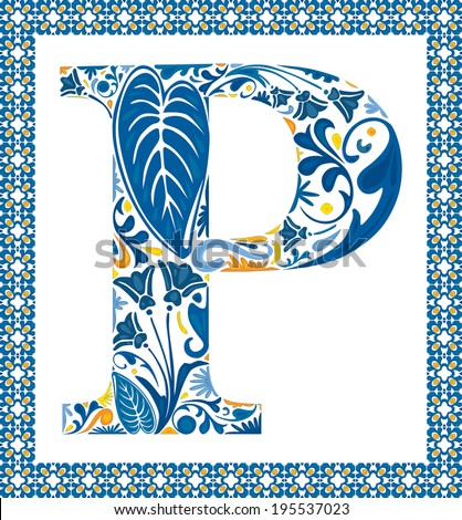 Blue Floral Capital Letter P Frame Stock Vector 195537023 - Shutterstock