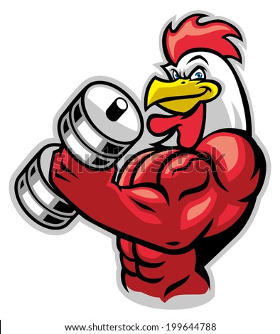 stock vector muscle rooster holding the barbell 199644788