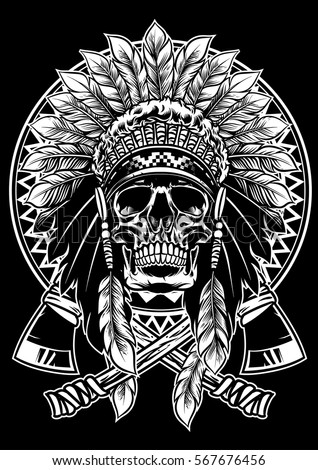Skull Native American Warrior Tomahawk Stock Vector 567676456