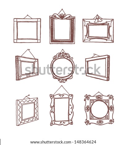Set Hand Drawn Picture Frames Stock Vector 148364534 - Shutterstock