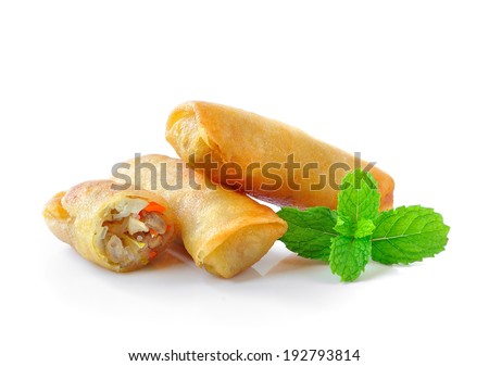 Fried Chinese Traditional Spring rolls food isolated on white background