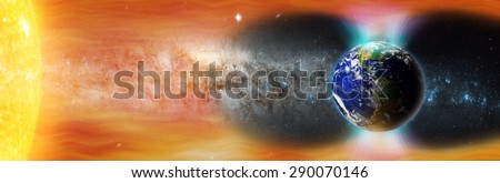 planet Earth's magnetic field against Sun's solar wind (Elements of this image furnished by NASA)