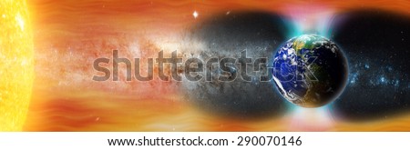 campo magnético do planeta Terra contra o vento solar do Sol (elementos desta imagem fornecidos pela NASA)
