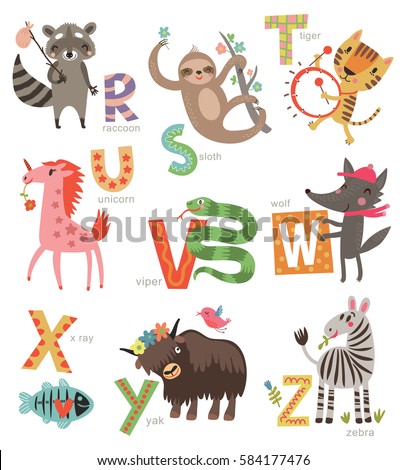 Zoo Alphabet Children Set Letters Illustrations Stock Vector 584177476 ...