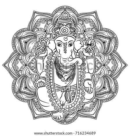 ganesha on ornate mandala pattern background stock vector