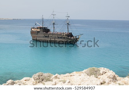 pirate ship for tourists Black Pearl of the Mediterranean, Cyprus, Ayia Napa Beach, May 2012