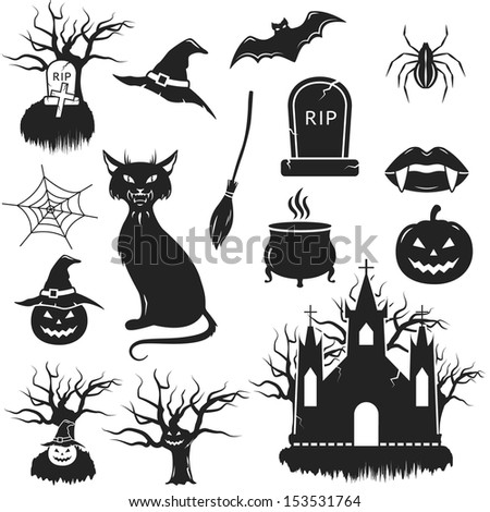 Halloween black and white icons set. vector illustration - stock vector