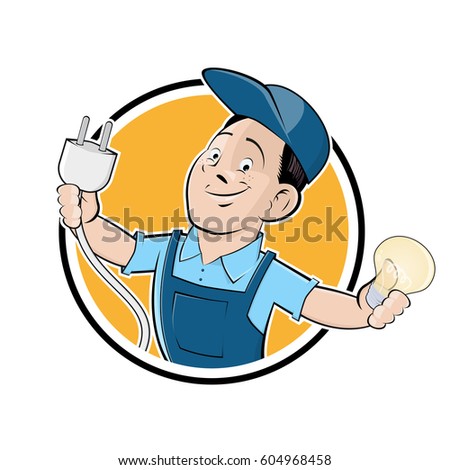 Funny Cartoon Electrician Stock Vector 90118843 - Shutterstock