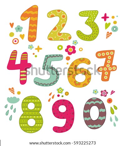 Numbers Fun Style Children 0 9 Stock Vector 593225273 - Shutterstock