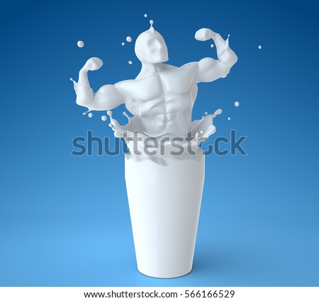 Splash of milk in form of athlete body. 3D illustration