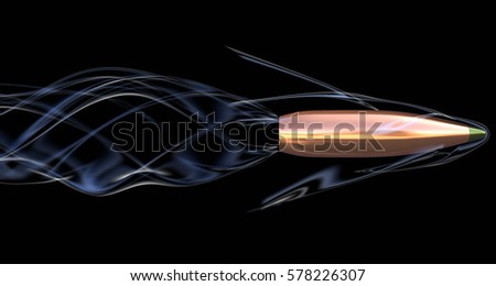 Flying bullet with air trail. 3D illustration