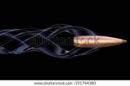 Flying bullet with air trail. 3D illustration