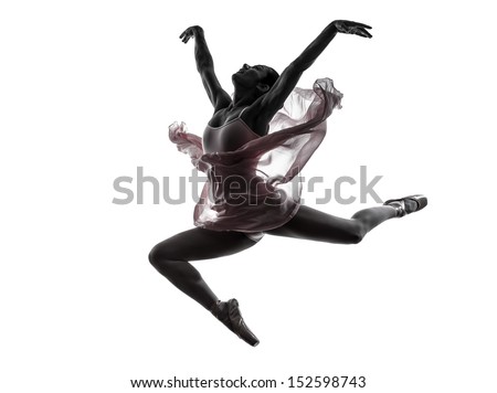 one woman ballerina ballet dancer dancing in silhouette on white background