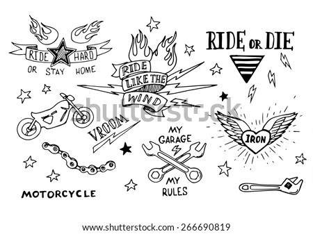traditional tattoo biker set design elements stock vector traditional tattoo biker set design elements stock vector