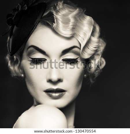 https://thumb1.shutterstock.com/display_pic_with_logo/78238/130470554/stock-photo-monochrome-portrait-of-elegant-blond-retro-woman-with-beautiful-hairdo-and-little-hat-130470554.jpg