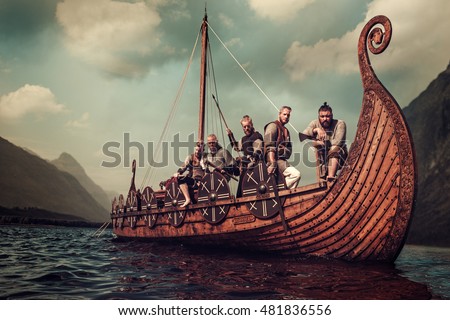 Group Vikings Floating On Sea On Stock Photo (Royalty Free) 481836556 ...