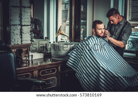 Confident Man Visiting Hairstylist Barber Shop Stock Photo 