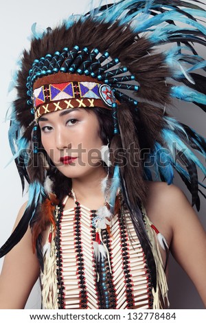 Young Woman Costume American Indian Stock Photo 134443241 - Shutterstock