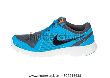 VARNA, BULGARIA studio shot - FEBRUARY 14, 2015 : NIKE FLEX EXPERIENCE running shoe, isolated on white background, product shot