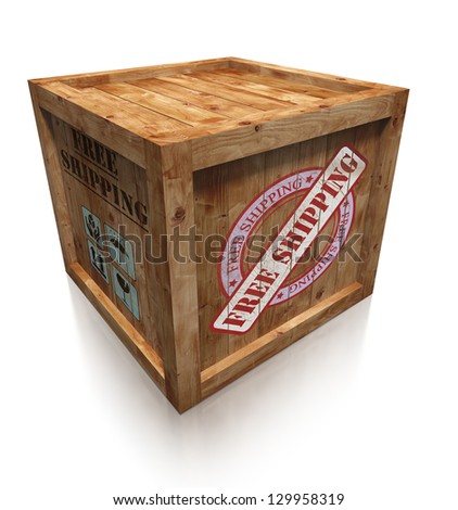 Wooden Box Crate With Free Shipping Grunge Sign Clipping Path Included Wooden Box Crate With Free Shipping Grunge Sign Clipping Path Included