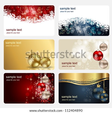 Set of cards with Christmas BALLS, stars and snowflakes, illustration