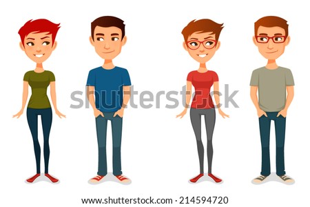 Funny Cartoon Illustration Young People Hipster Stock Vector 154428914 ...