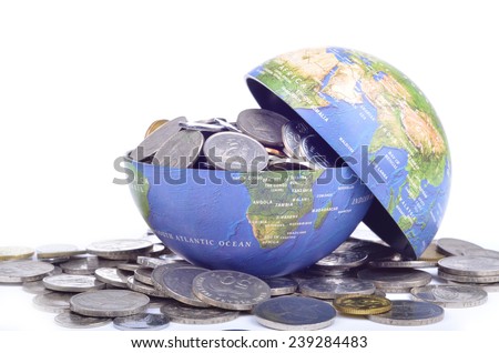 Open globe filled with coins