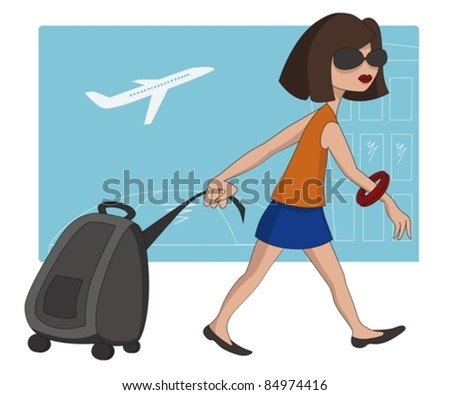 Beautiful Girl Walks Suitcase Stock Vector 83761552 - Shutterstock