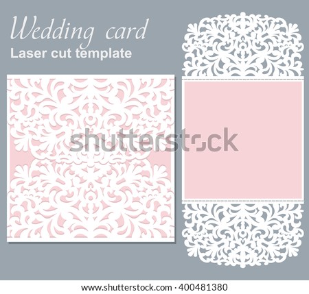 Vector die laser cut wedding card template. Wedding invitation card mockup