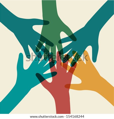 Team symbol. Multicolored hands - stock vector