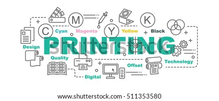 printing vector banner design concept flat style with thin line art printing icons on white - Free Images To Print printing vector banner design concept flat style with thin line art printing icons on white - Free Images To Print