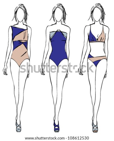 Vector Illustration Sketch Fashion Girl Swimwearsummer Stock Vector