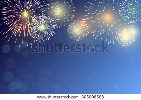 Brightly Colorful Fireworks on twilight background