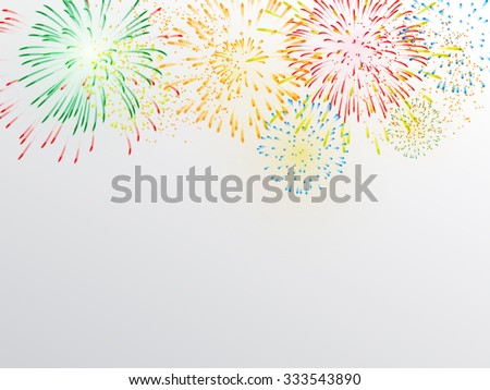 Brightly Colorful Fireworks on white gray background
