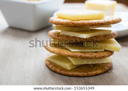 A stack of cheese and crackers.